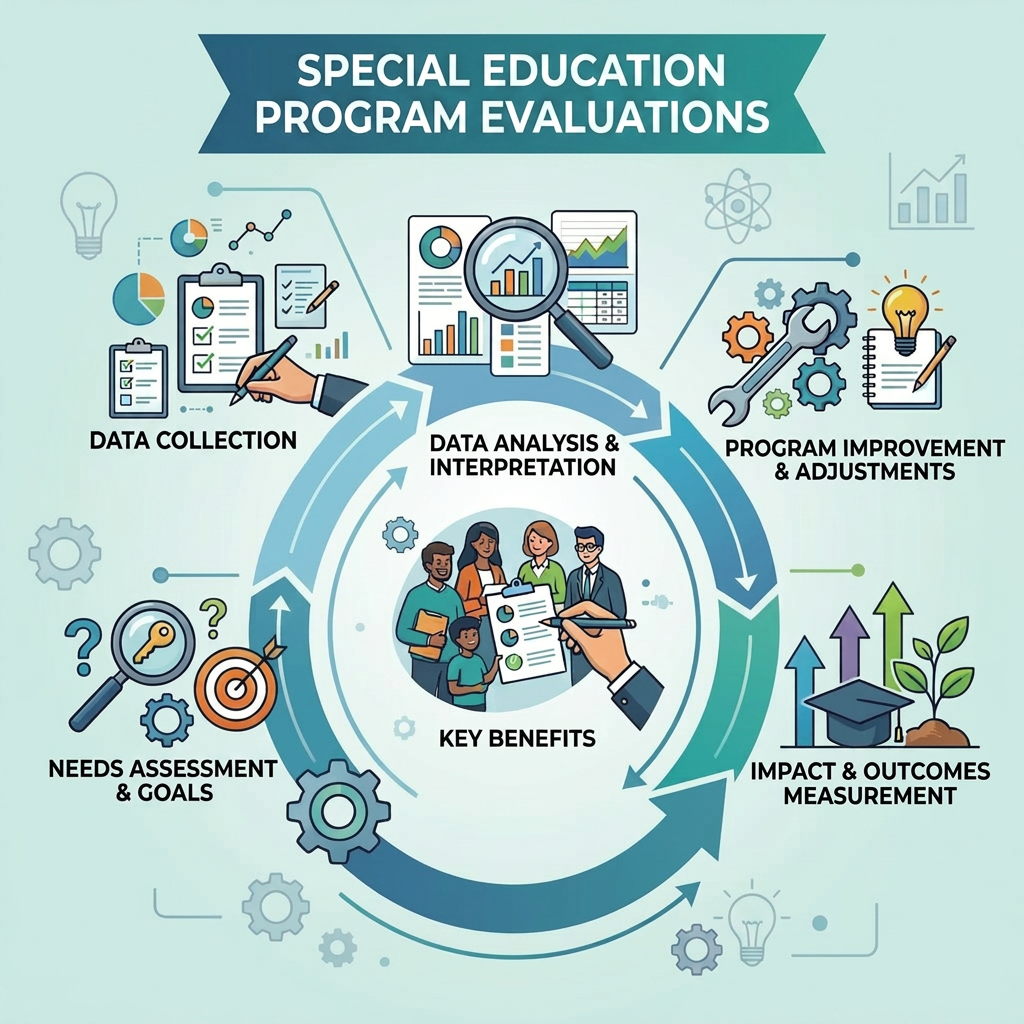 Cycle of continuous improvement for special education evaluations with five steps and key benefits